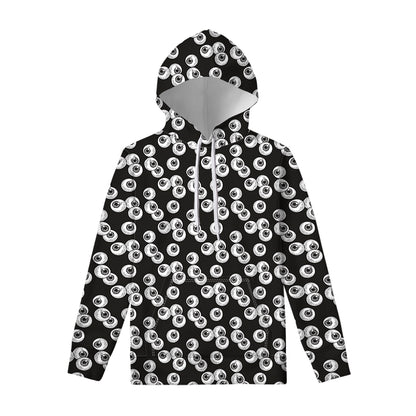 Black And White Eyeball Pattern Print Pullover Hoodie