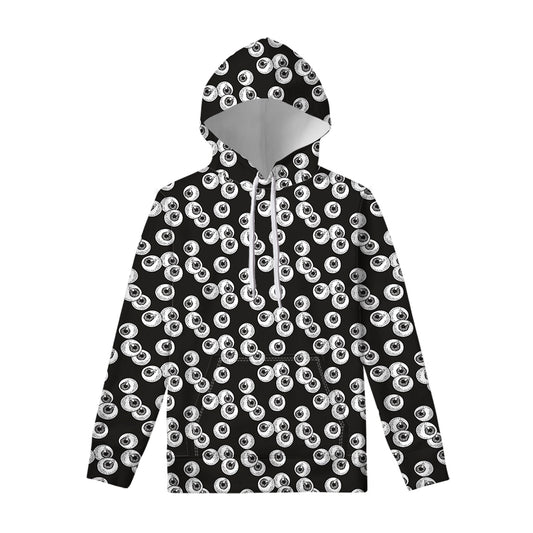 Black And White Eyeball Pattern Print Pullover Hoodie