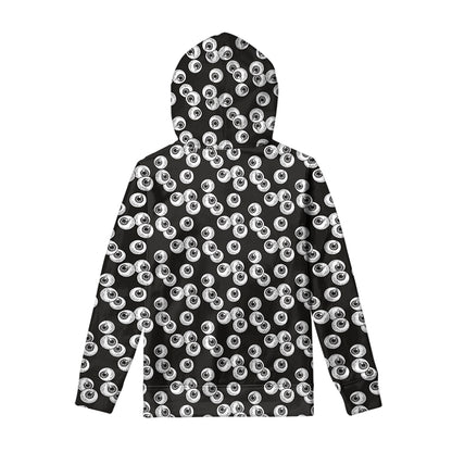 Black And White Eyeball Pattern Print Pullover Hoodie