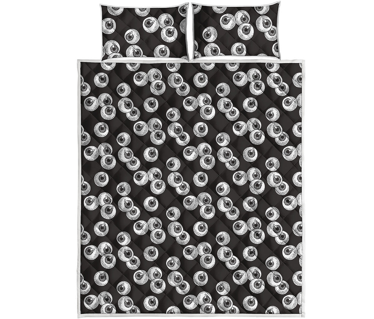Black And White Eyeball Pattern Print Quilt Bed Set