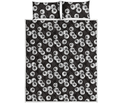 Black And White Eyeball Pattern Print Quilt Bed Set