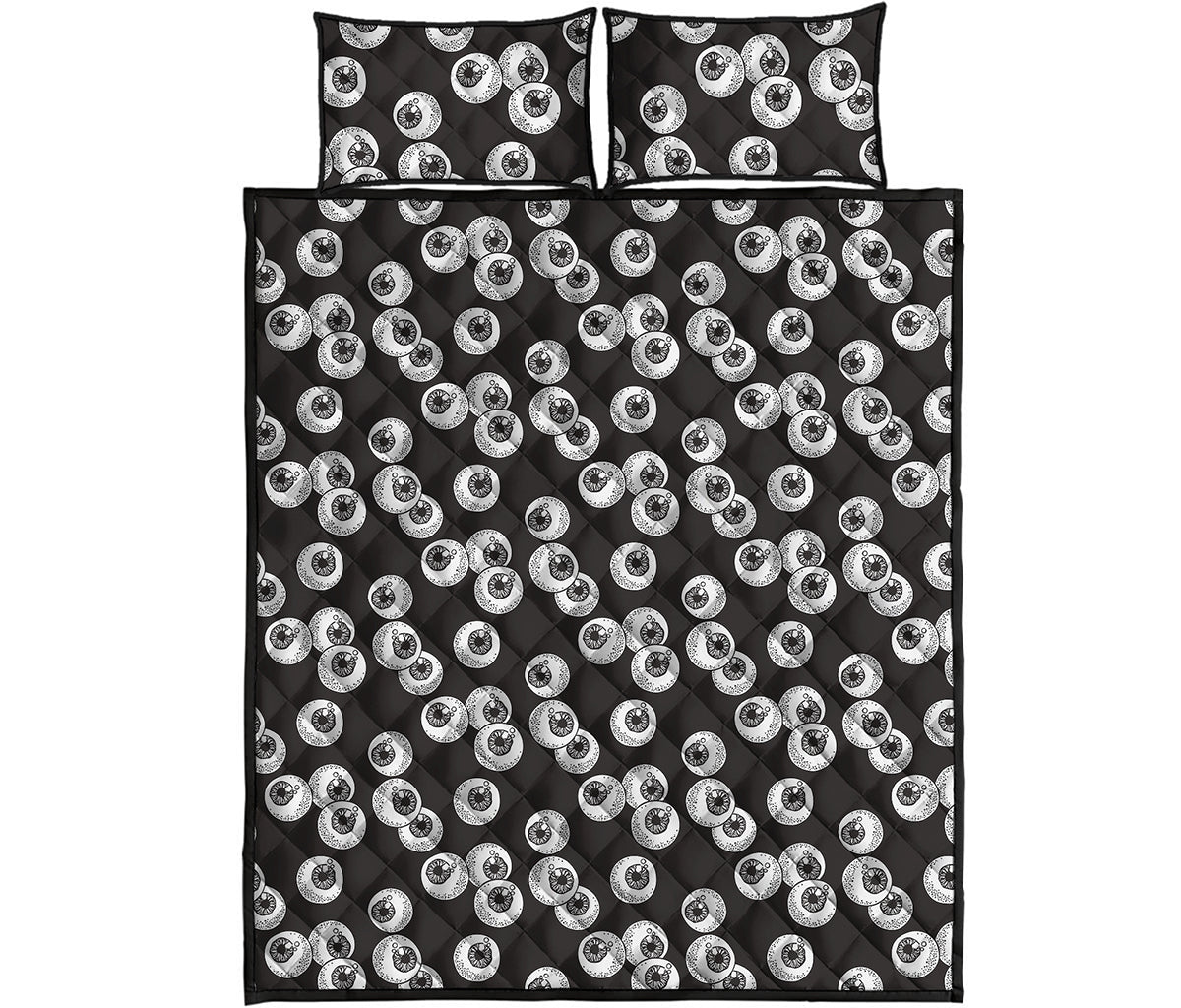 Black And White Eyeball Pattern Print Quilt Bed Set