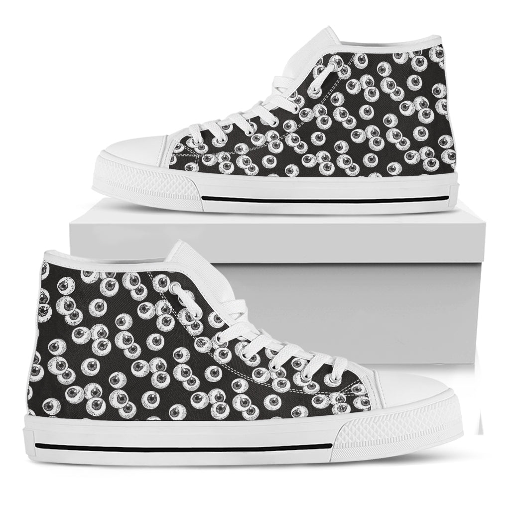 Black And White Eyeball Pattern Print White High Top Shoes