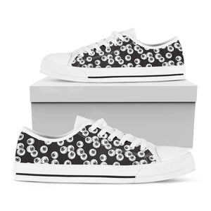 Black And White Eyeball Pattern Print White Low Top Shoes