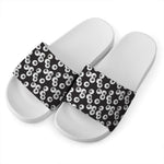 Black And White Eyeball Pattern Print White Slide Sandals