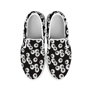 Black And White Eyeball Pattern Print White Slip On Shoes