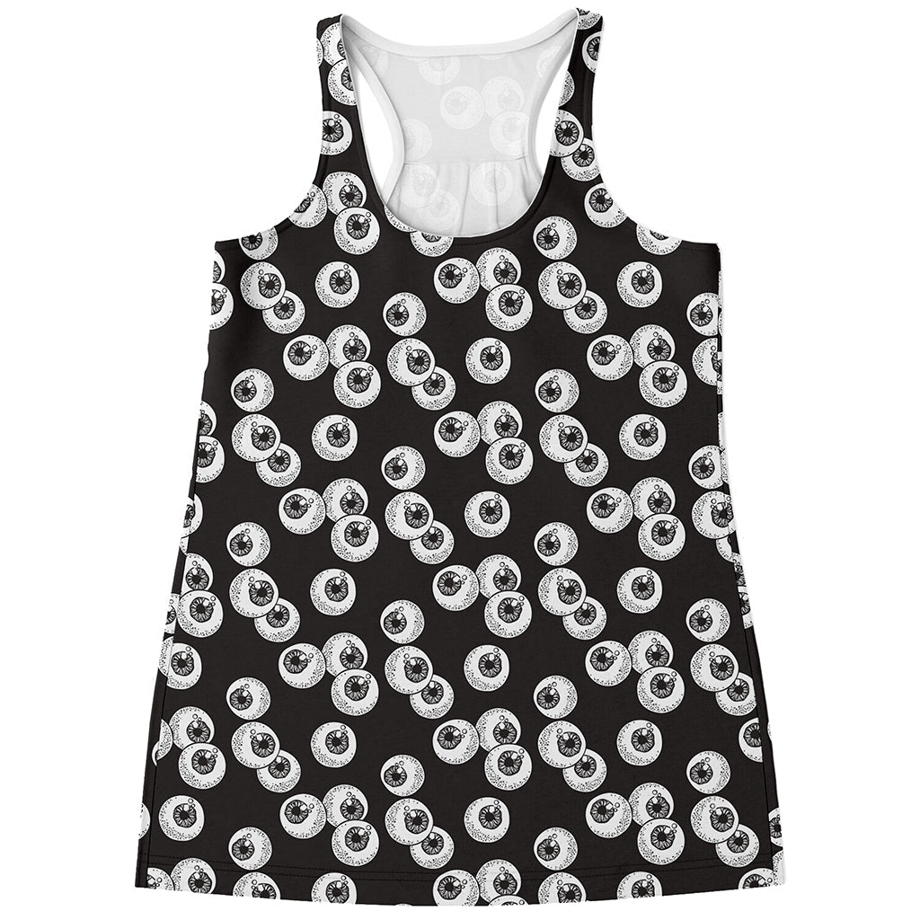 Black And White Eyeball Pattern Print Women's Racerback Tank Top