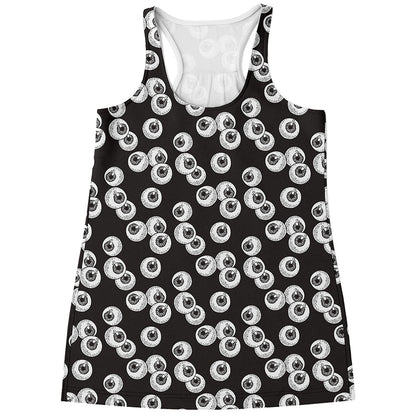 Black And White Eyeball Pattern Print Women's Racerback Tank Top
