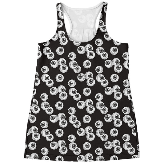 Black And White Eyeball Pattern Print Women's Racerback Tank Top
