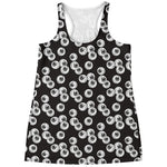 Black And White Eyeball Pattern Print Women's Racerback Tank Top