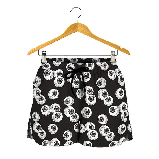 Black And White Eyeball Pattern Print Women's Shorts