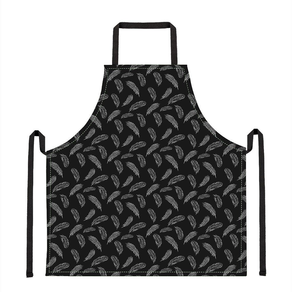 Black And White Feather Pattern Print Apron