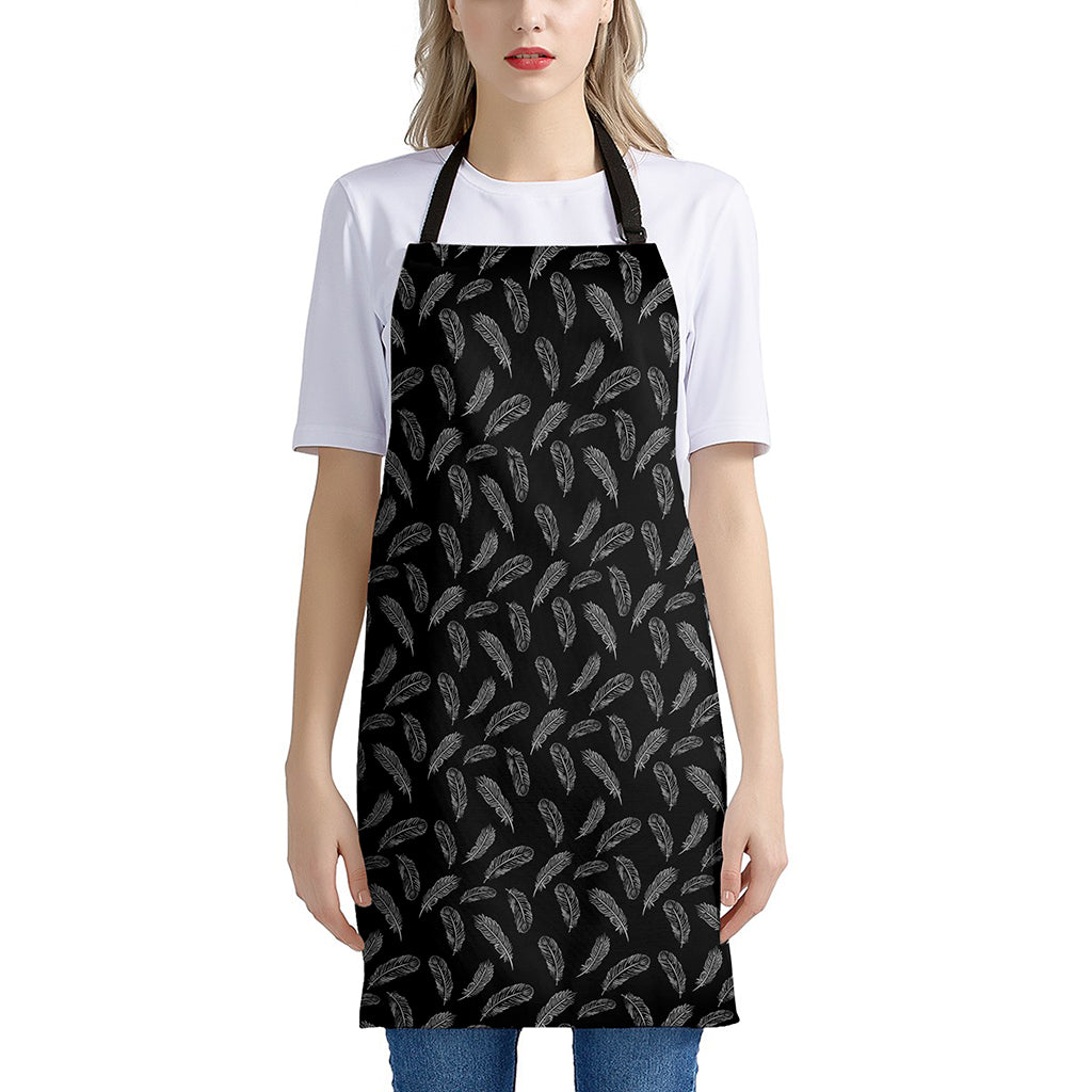 Black And White Feather Pattern Print Apron