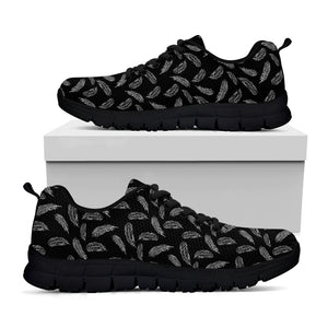 Black And White Feather Pattern Print Black Sneakers