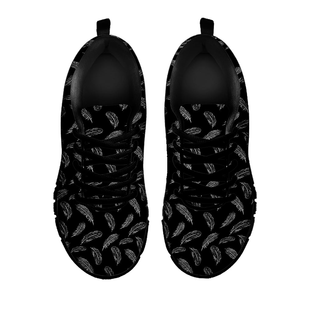 Black And White Feather Pattern Print Black Sneakers