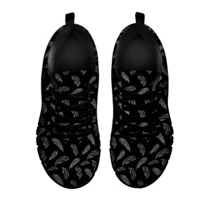 Black And White Feather Pattern Print Black Sneakers