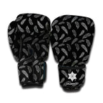 Black And White Feather Pattern Print Boxing Gloves