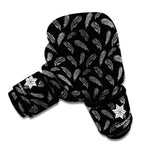 Black And White Feather Pattern Print Boxing Gloves