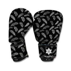 Black And White Feather Pattern Print Boxing Gloves