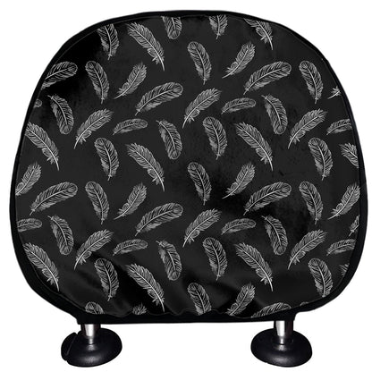 Black And White Feather Pattern Print Car Headrest Covers