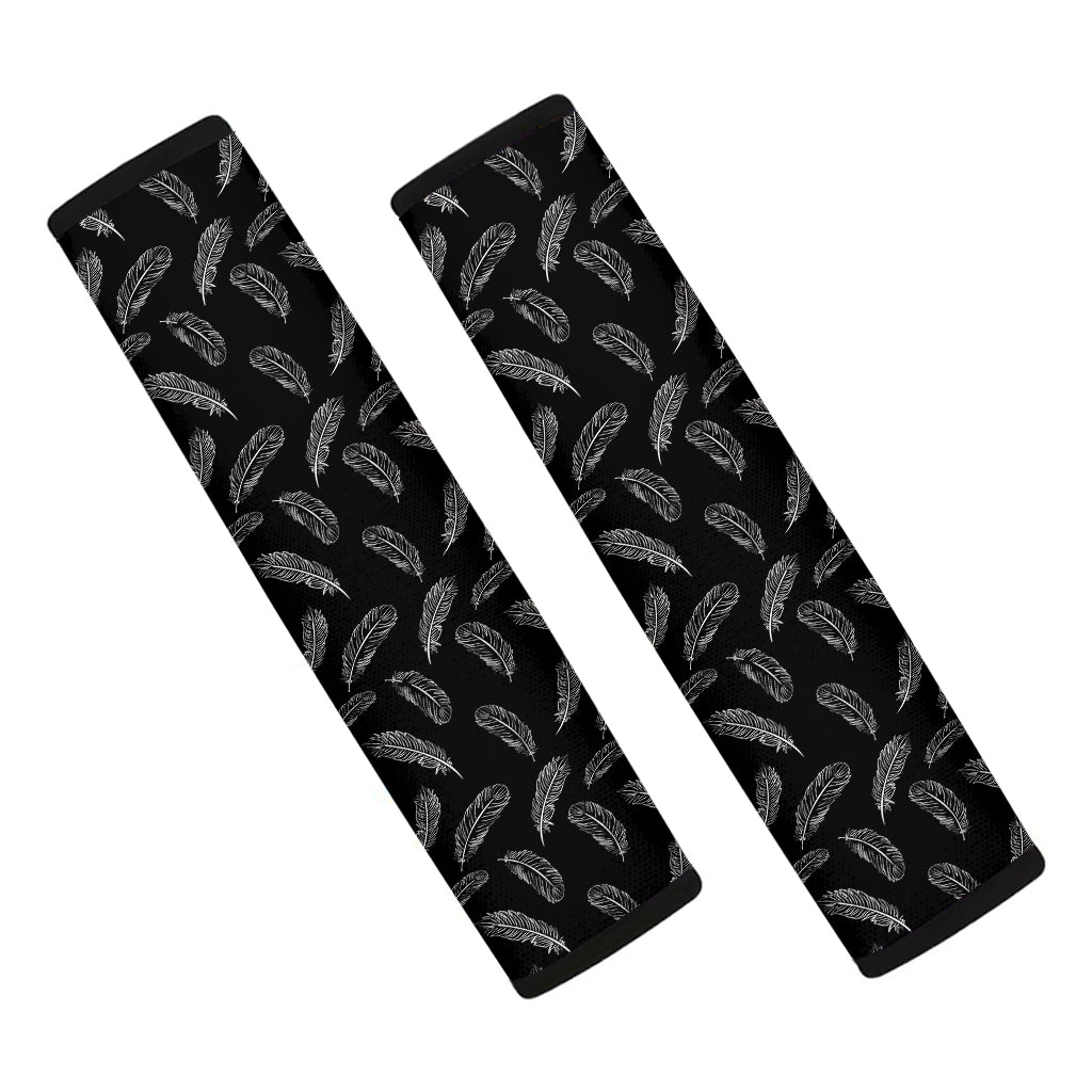 Black And White Feather Pattern Print Car Seat Belt Covers