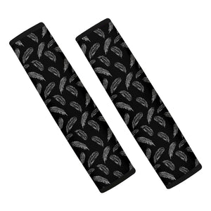 Black And White Feather Pattern Print Car Seat Belt Covers