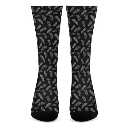 Black And White Feather Pattern Print Crew Socks