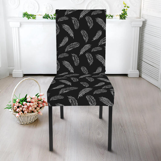 Black And White Feather Pattern Print Dining Chair Slipcover