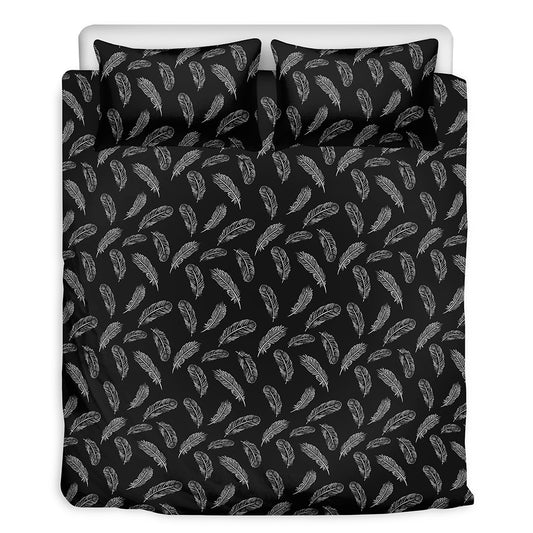 Black And White Feather Pattern Print Duvet Cover Bedding Set