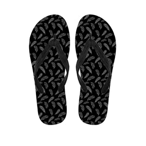 Black And White Feather Pattern Print Flip Flops