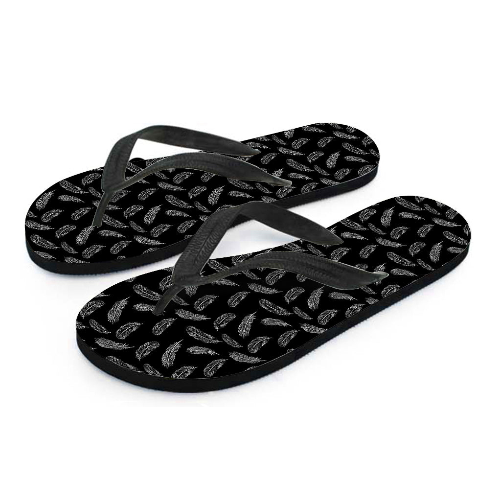 Black And White Feather Pattern Print Flip Flops