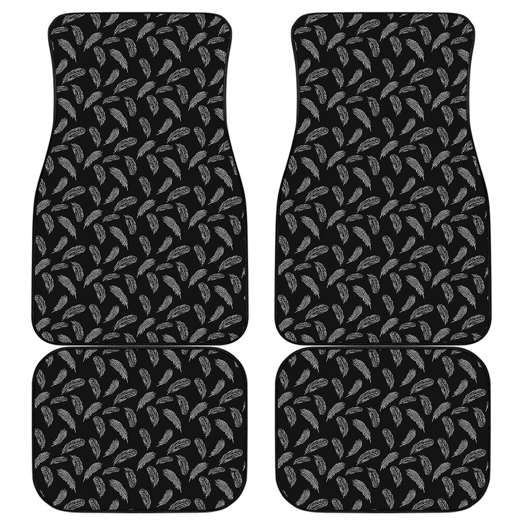 Black And White Feather Pattern Print Front and Back Car Floor Mats
