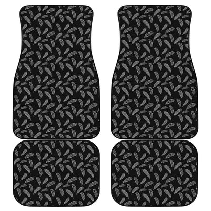 Black And White Feather Pattern Print Front and Back Car Floor Mats