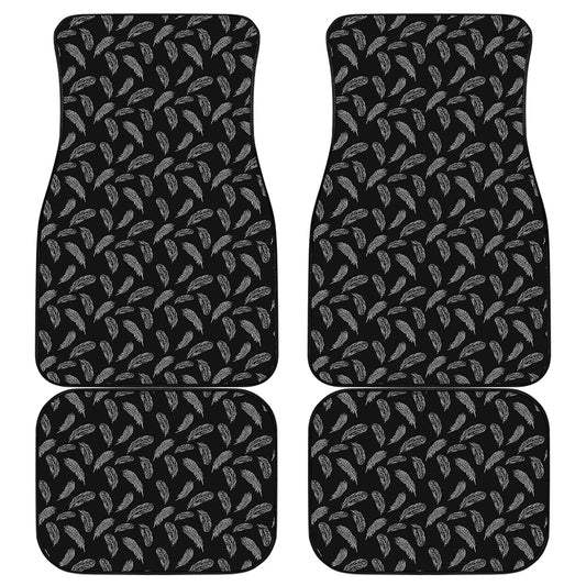 Black And White Feather Pattern Print Front and Back Car Floor Mats