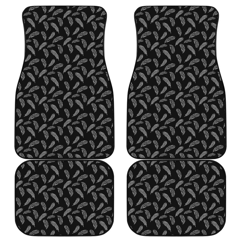 Black And White Feather Pattern Print Front and Back Car Floor Mats