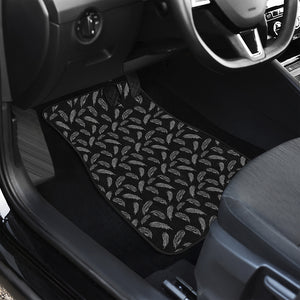 Black And White Feather Pattern Print Front and Back Car Floor Mats