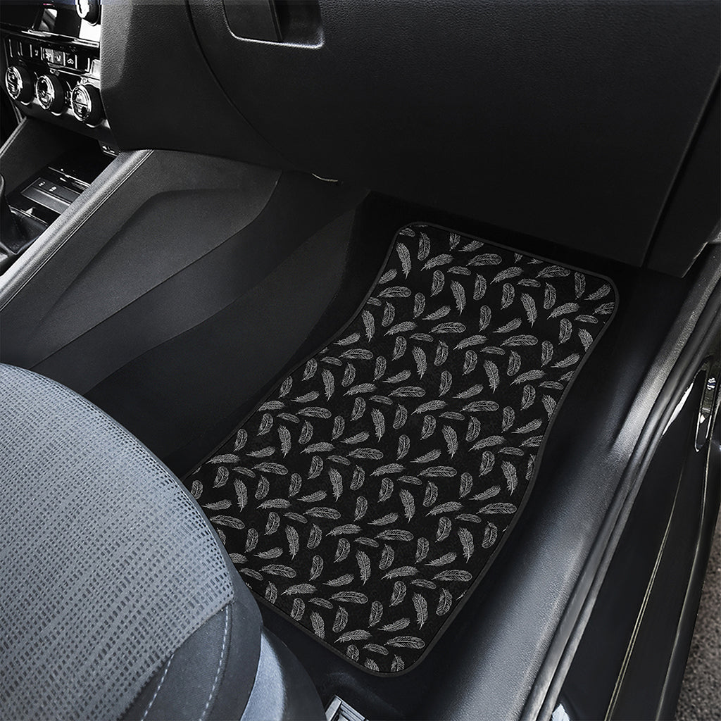 Black And White Feather Pattern Print Front and Back Car Floor Mats