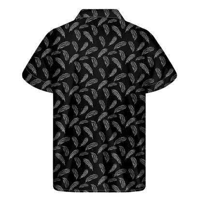 Black And White Feather Pattern Print Men's Short Sleeve Shirt