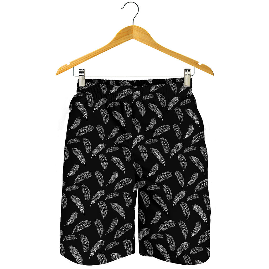 Black And White Feather Pattern Print Men's Shorts