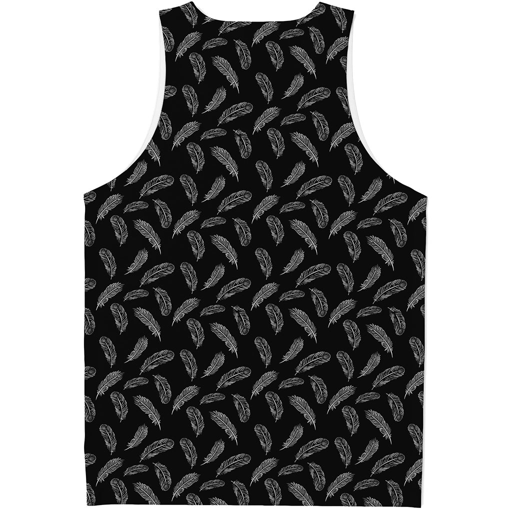 Black And White Feather Pattern Print Men's Tank Top