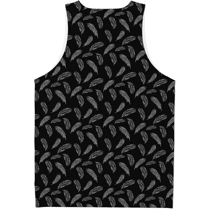 Black And White Feather Pattern Print Men's Tank Top