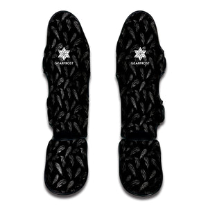 Black And White Feather Pattern Print Muay Thai Shin Guard