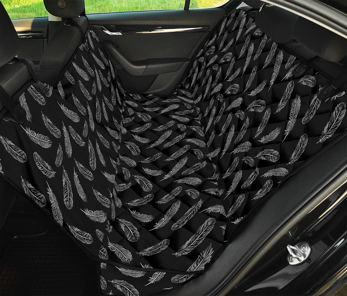 Black And White Feather Pattern Print Pet Car Back Seat Cover