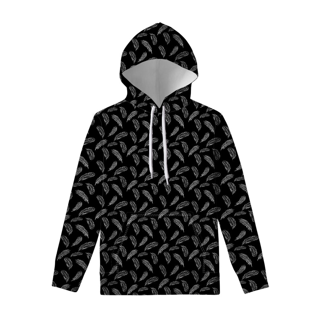 Black And White Feather Pattern Print Pullover Hoodie