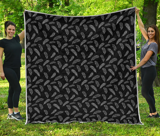 Black And White Feather Pattern Print Quilt