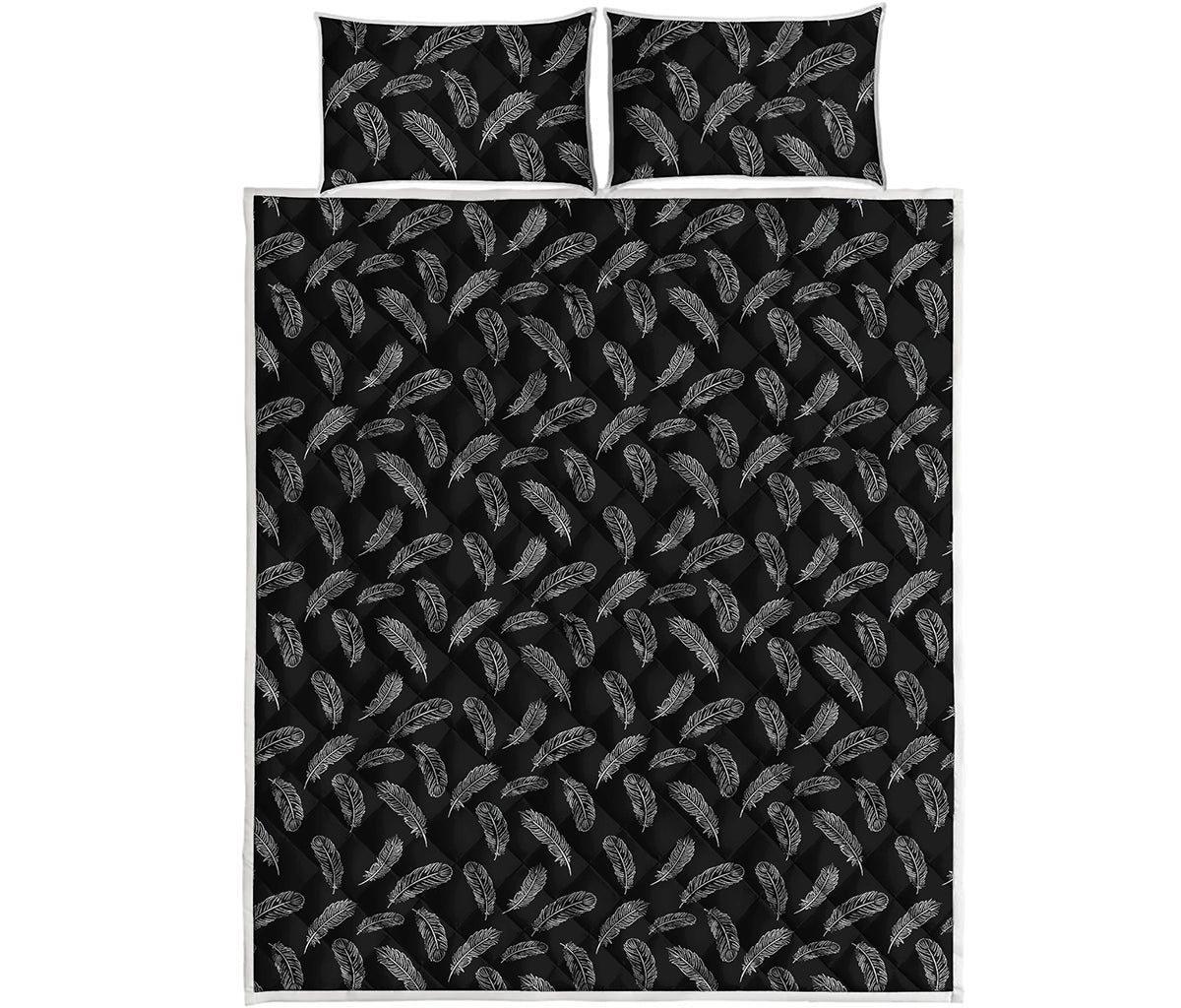 Black And White Feather Pattern Print Quilt Bed Set
