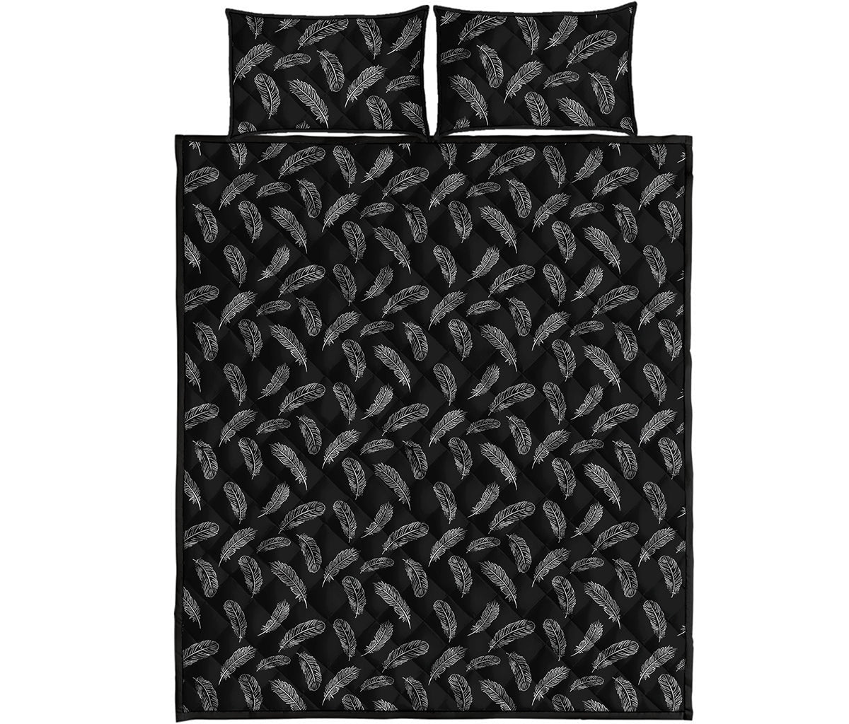 Black And White Feather Pattern Print Quilt Bed Set