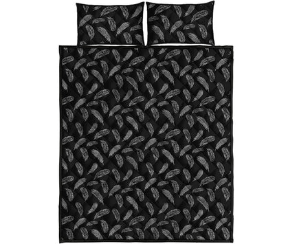 Black And White Feather Pattern Print Quilt Bed Set