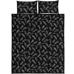 Black And White Feather Pattern Print Quilt Bed Set
