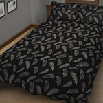 Black And White Feather Pattern Print Quilt Bed Set